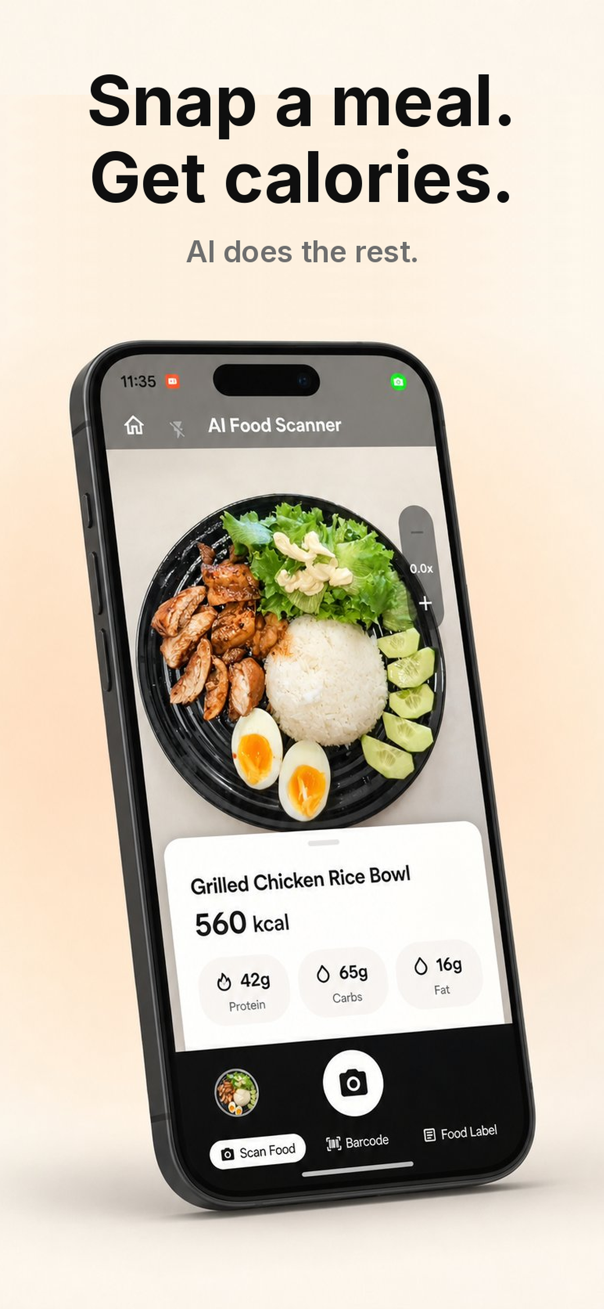 Kaelo camera capturing a meal for AI nutrition analysis
